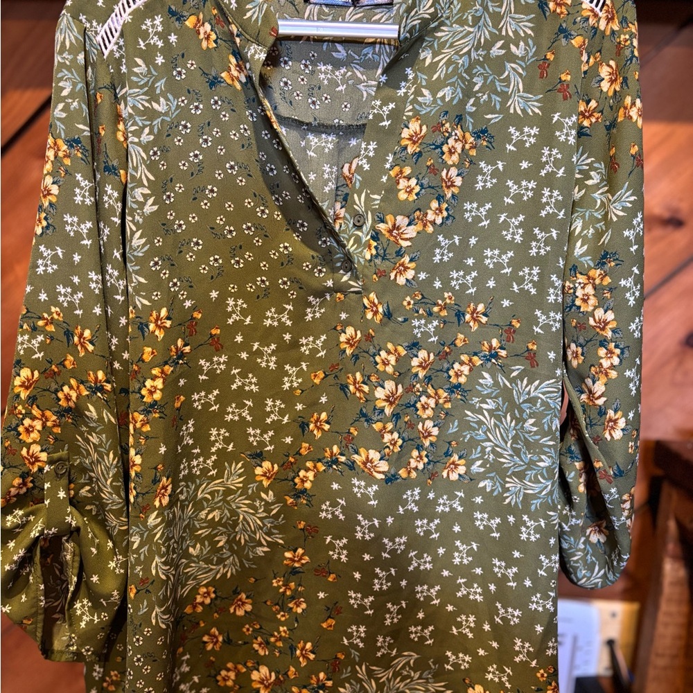 Elegant Floral Olive Blouse